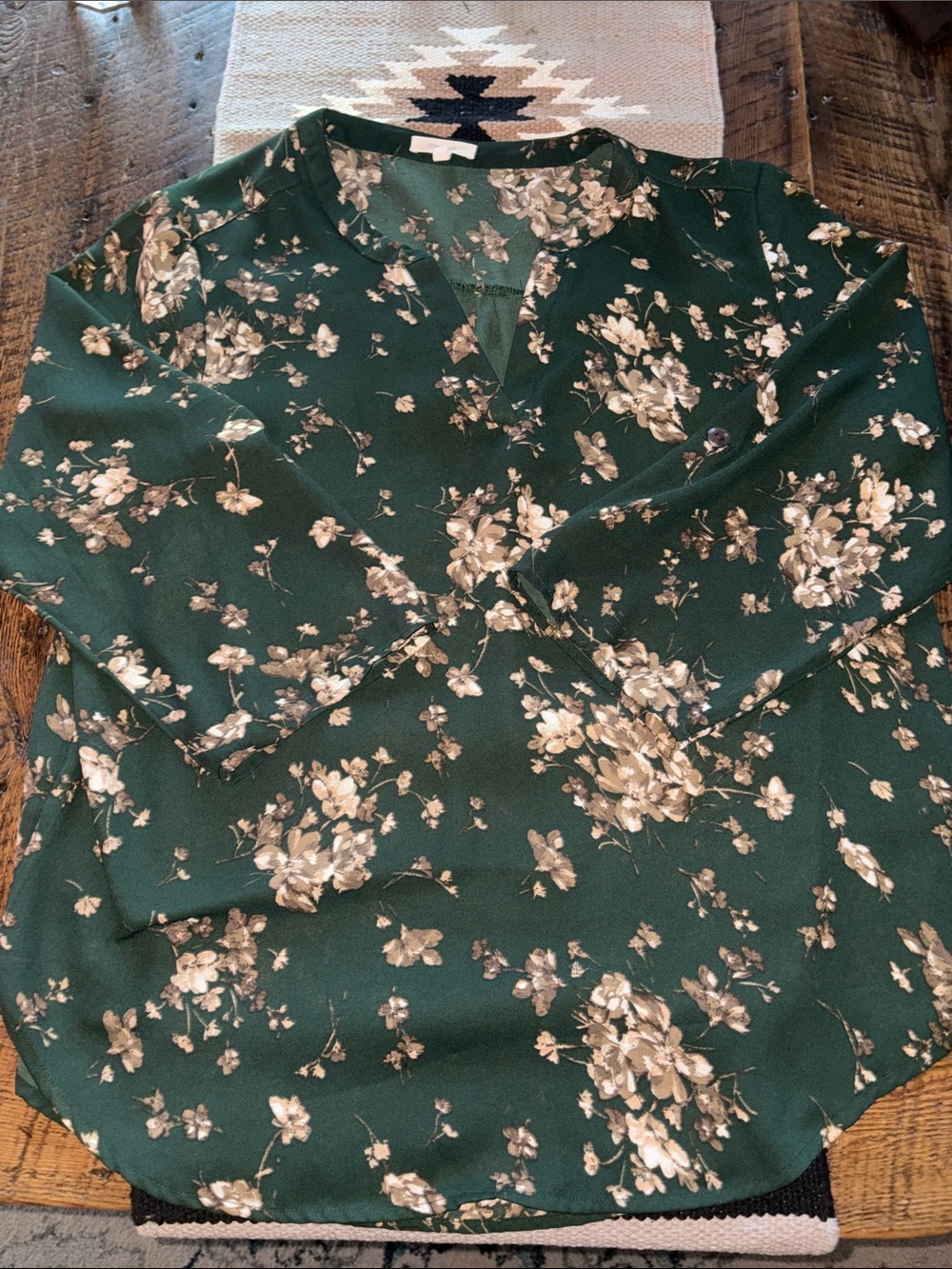 Maurices Dark Green Floral Split-Neck Blouse - Picture 2 of 4